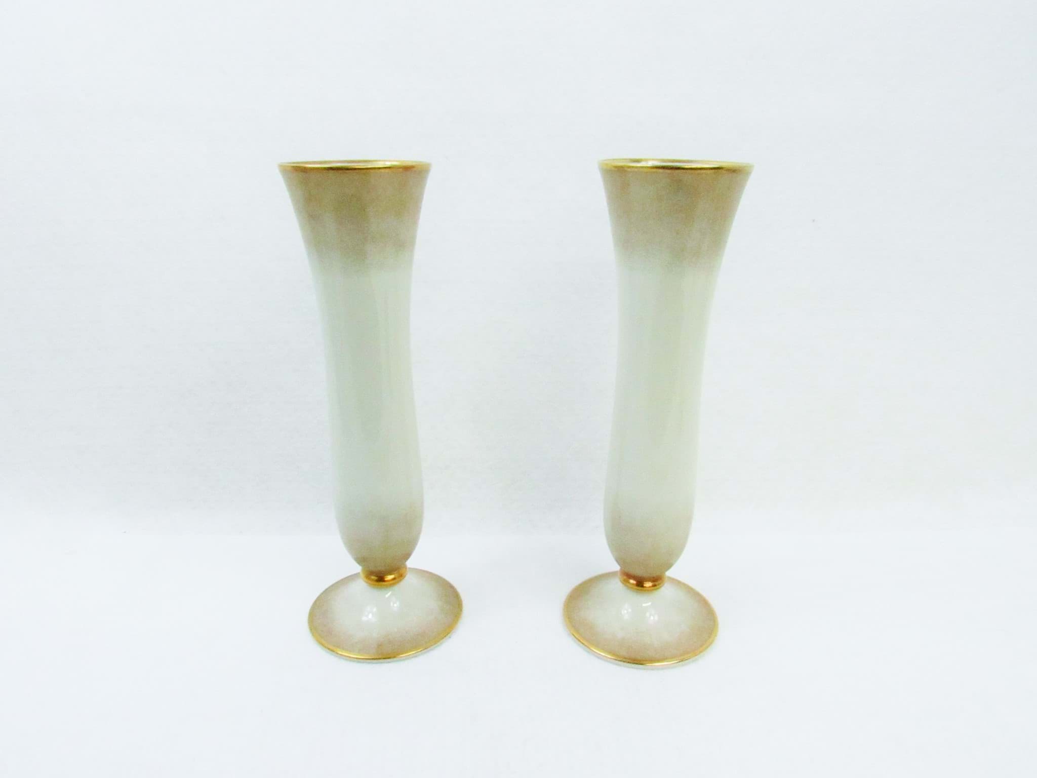 Rosenthal Pendant Vasen Paar, Art Déco Trichtervasen, Cremefarbig